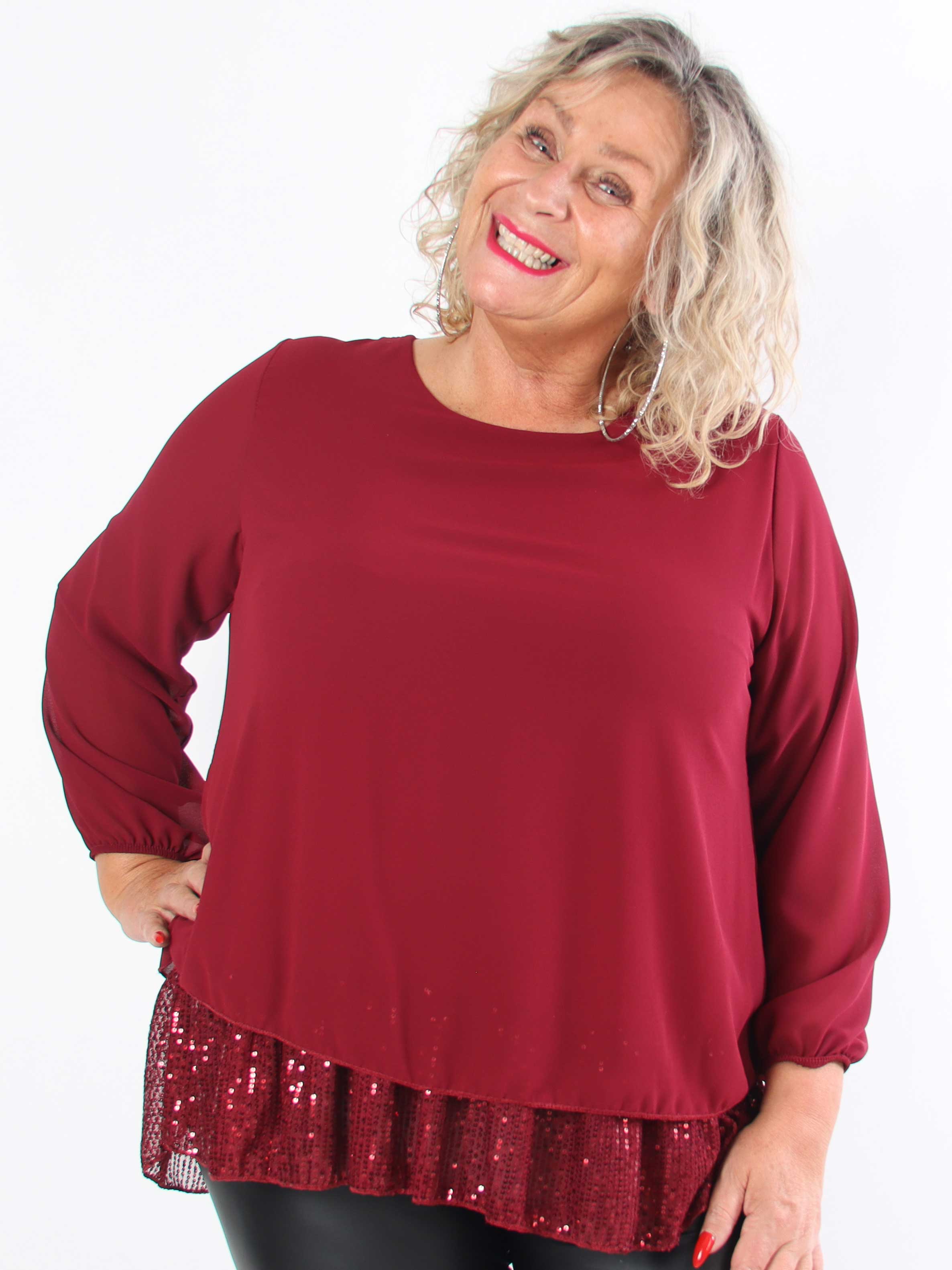 Luby - Plus size tunika i chiffon med pailetter forneden